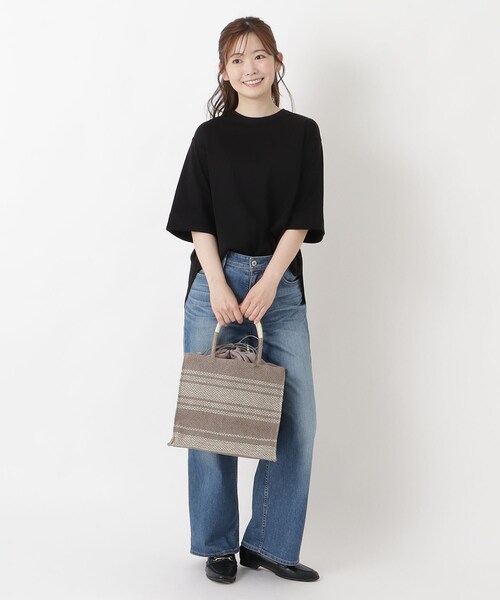 one'sterrace（ワンズテラス）の「SE 雑材 ボーダーボックストート（トートバッグ・レディース・ブラック系8/ベージュ系8/ベージュ系その他7・99）」の17枚目の写真
