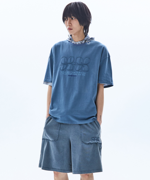 RAIMENT(レイメント)の「フラワーパッチ刺繍ピグメント半袖Tシャツ_ブルー(Tシャツ/カットソー・メンズ・その他・MEDIUM/LARGE/SMALL)」の7枚目の写真