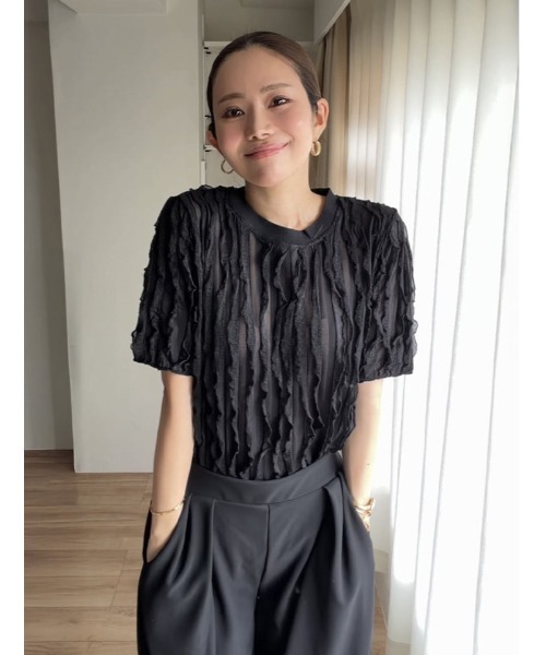 fifth(フィフス)の「【manaodaysセレクト】タックフリルTシャツ(Tシャツ/カットソー・レディース・ホワイト/ブラウン/ブラック・M)」の2枚目の写真