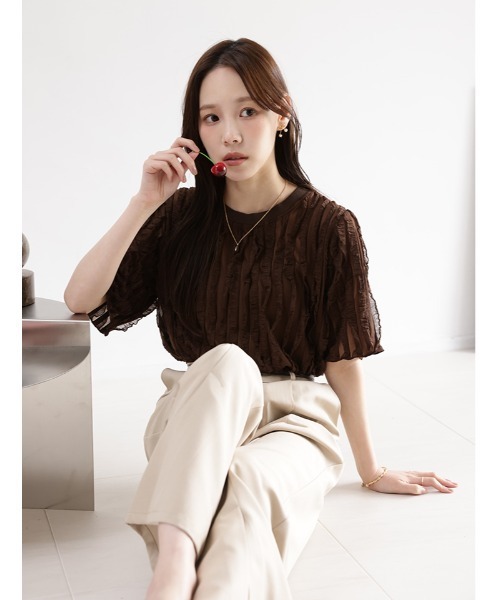fifth(フィフス)の「【manaodaysセレクト】タックフリルTシャツ(Tシャツ/カットソー・レディース・ホワイト/ブラウン/ブラック・M)」の13枚目の写真