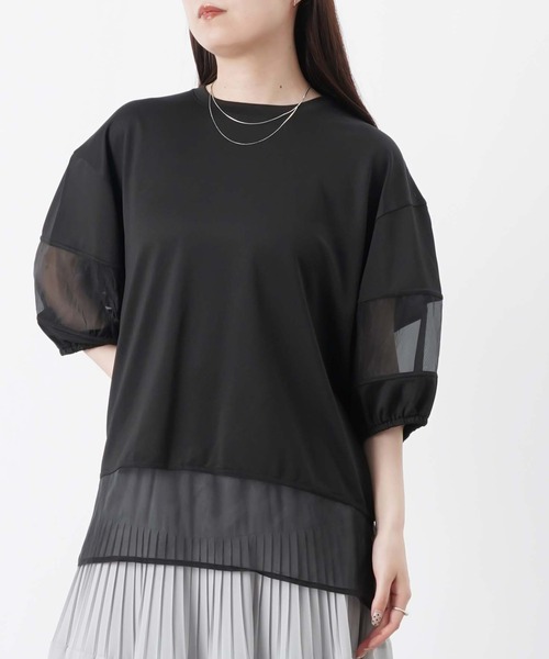 LUCA/LADY LUCK LUCA(ルカ/レディラックルカ)の「LC/LLL カノコオーガンジー切替ランタンスリーブプルオーバー(Tシャツ/カットソー・レディース・ブラウン/オフホワイト/ブラック・FREE)」の3枚目の写真