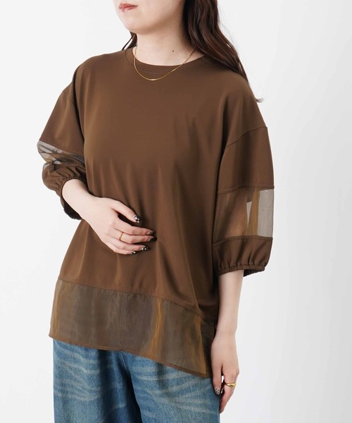 LUCA/LADY LUCK LUCA(ルカ/レディラックルカ)の「LC/LLL カノコオーガンジー切替ランタンスリーブプルオーバー(Tシャツ/カットソー・レディース・ブラウン/オフホワイト/ブラック・FREE)」の20枚目の写真