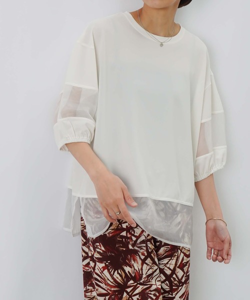 LUCA/LADY LUCK LUCA(ルカ/レディラックルカ)の「LC/LLL カノコオーガンジー切替ランタンスリーブプルオーバー(Tシャツ/カットソー・レディース・ブラウン/オフホワイト/ブラック・FREE)」の8枚目の写真