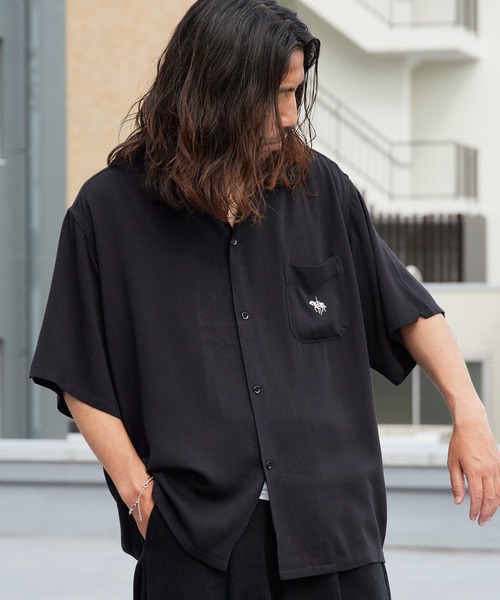 DAN RIVER（ダンリバー ）の「DAN RIVER/ダンリバー 50S EMBROIDERY S/S SHIRT 50年代エンブロイダリー半袖シャツ 刺繍 胸ポケット オーバーサイズ メンズ 秋 秋服 2026年秋冬（シャツ/ブラウス・メンズ・ブラック/ブラウン・M/L）」の9枚目の写真