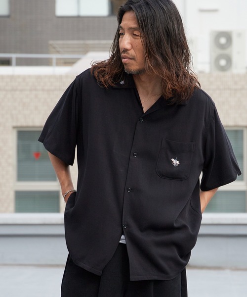 DAN RIVER（ダンリバー ）の「DAN RIVER/ダンリバー 50S EMBROIDERY S/S SHIRT 50年代エンブロイダリー半袖シャツ 刺繍 胸ポケット オーバーサイズ メンズ 秋 秋服 2026年秋冬（シャツ/ブラウス・メンズ・ブラック/ブラウン・M/L）」の8枚目の写真