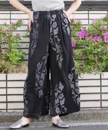 【サラっと軽やか】ボタニカル柄 ワイドパンツ