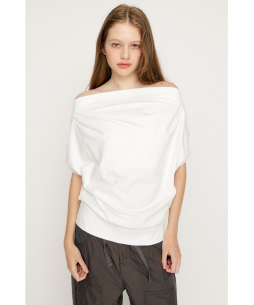 SLY(スライ)の「TUCKED OFFSHOULDER S/S TOPS タックドオフショルダーショートスリーブトップス 夏服(Tシャツ/カットソー・レディース・ライトイエロー/ホワイト/ブラック/杢グレー・FREE)」の21枚目の写真