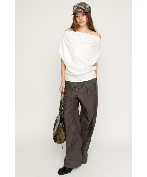 SLY(スライ)の「TUCKED OFFSHOULDER S/S TOPS タックドオフショルダーショートスリーブトップス 夏服(Tシャツ/カットソー・レディース・ライトイエロー/ホワイト/ブラック/杢グレー・FREE)」の22枚目の写真
