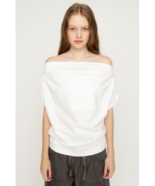 SLY(スライ)の「TUCKED OFFSHOULDER S/S TOPS タックドオフショルダーショートスリーブトップス 夏服(Tシャツ/カットソー・レディース・ライトイエロー/ホワイト/ブラック/杢グレー・FREE)」の5枚目の写真
