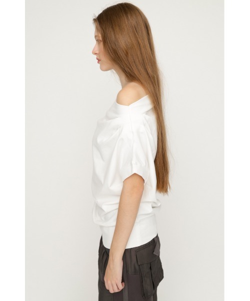 SLY(スライ)の「TUCKED OFFSHOULDER S/S TOPS タックドオフショルダーショートスリーブトップス 夏服(Tシャツ/カットソー・レディース・ライトイエロー/ホワイト/ブラック/杢グレー・FREE)」の6枚目の写真