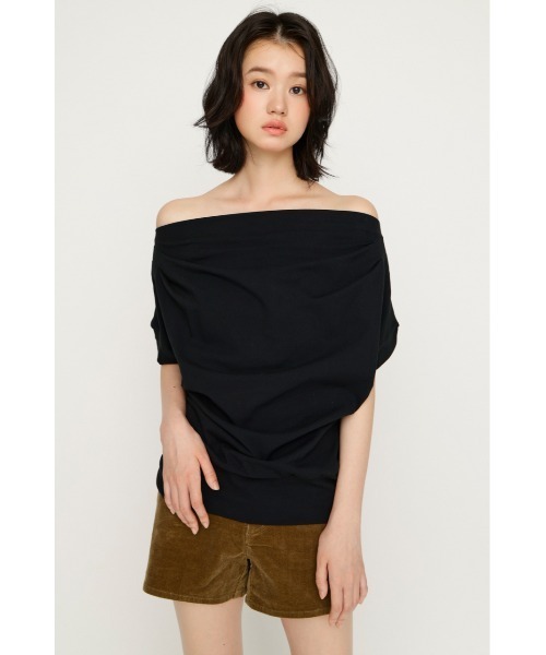 SLY(スライ)の「TUCKED OFFSHOULDER S/S TOPS タックドオフショルダーショートスリーブトップス 夏服(Tシャツ/カットソー・レディース・ライトイエロー/ホワイト/ブラック/杢グレー・FREE)」の9枚目の写真