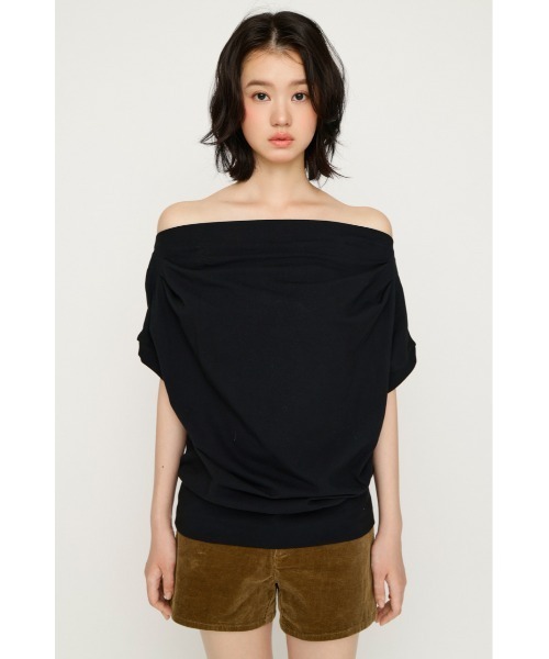 SLY(スライ)の「TUCKED OFFSHOULDER S/S TOPS タックドオフショルダーショートスリーブトップス 夏服(Tシャツ/カットソー・レディース・ライトイエロー/ホワイト/ブラック/杢グレー・FREE)」の12枚目の写真