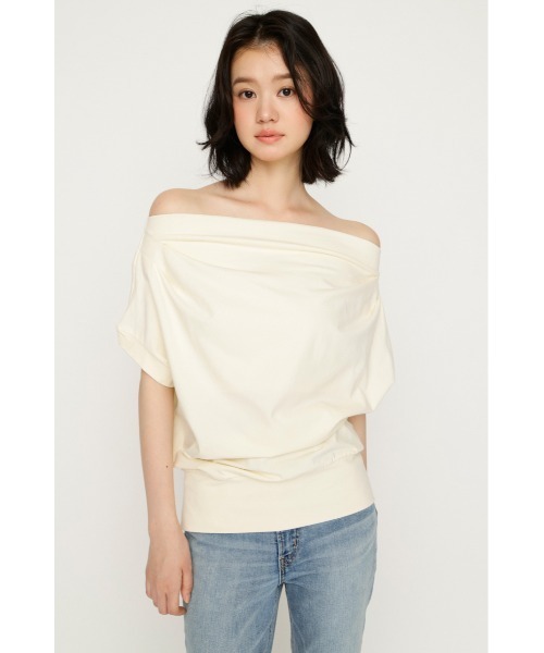 SLY(スライ)の「TUCKED OFFSHOULDER S/S TOPS タックドオフショルダーショートスリーブトップス 夏服(Tシャツ/カットソー・レディース・ライトイエロー/ホワイト/ブラック/杢グレー・FREE)」の17枚目の写真
