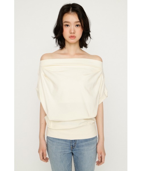 SLY(スライ)の「TUCKED OFFSHOULDER S/S TOPS タックドオフショルダーショートスリーブトップス 夏服(Tシャツ/カットソー・レディース・ライトイエロー/ホワイト/ブラック/杢グレー・FREE)」の20枚目の写真