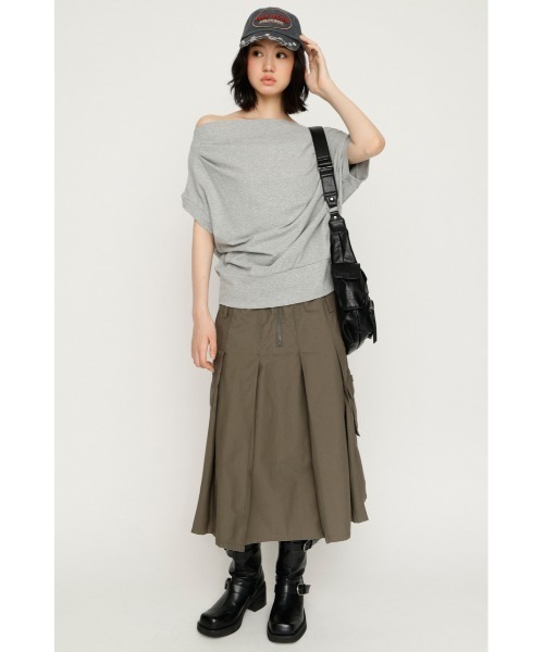 SLY(スライ)の「TUCKED OFFSHOULDER S/S TOPS タックドオフショルダーショートスリーブトップス 夏服(Tシャツ/カットソー・レディース・ライトイエロー/ホワイト/ブラック/杢グレー・FREE)」の14枚目の写真