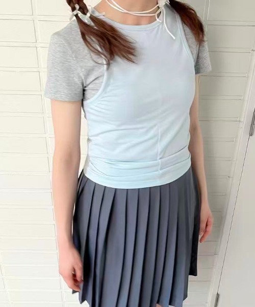 hugi(ハギ)の「LAYERD TEE / レイヤードティー(Tシャツ/カットソー・レディース・ブルー・FREE)」の2枚目の写真