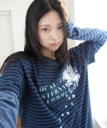 TRAVEL（トラベル）の「ユニコーンストライプ半袖Tシャツディープブルー（Tシャツ/カットソー）」