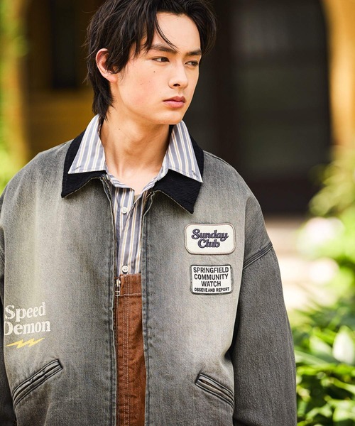 niko and...（ニコアンド）の「Denim Zip Work Jacket [niko and ...JEANS]（デニムジャケット・メンズ・サックスブルー/ダークグレー・MEDIUM/LARGE）」の2枚目の写真