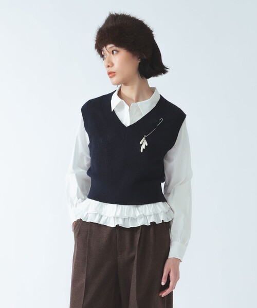 Ray BEAMS(レイビームス)の「Vネック ベスト(ベスト・レディース・シルバー/ネイビー・ONE SIZE)」の6枚目の写真