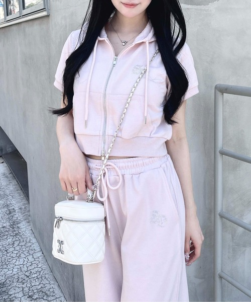 INGNI(イング)の「ラメスウェットジップパーカー+パンツ/セットアップ(セットアップ・レディース・グレー/ブラック/ライトピンク・M)」の1枚目の写真