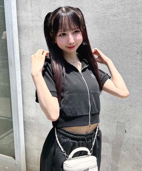 INGNI(イング)の「ラメスウェットジップパーカー+パンツ/セットアップ(セットアップ・レディース・グレー/ブラック/ライトピンク・M)」の4枚目の写真