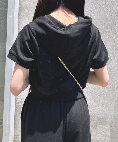 INGNI(イング)の「ラメスウェットジップパーカー+パンツ/セットアップ(セットアップ・レディース・グレー/ブラック/ライトピンク・M)」の5枚目の写真