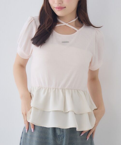 ems excite(エムズエキサイト)の「ペプラム切替カットソー(Tシャツ/カットソー・レディース・ピンク/ブラック/ホワイト系その他・FREE)」の3枚目の写真