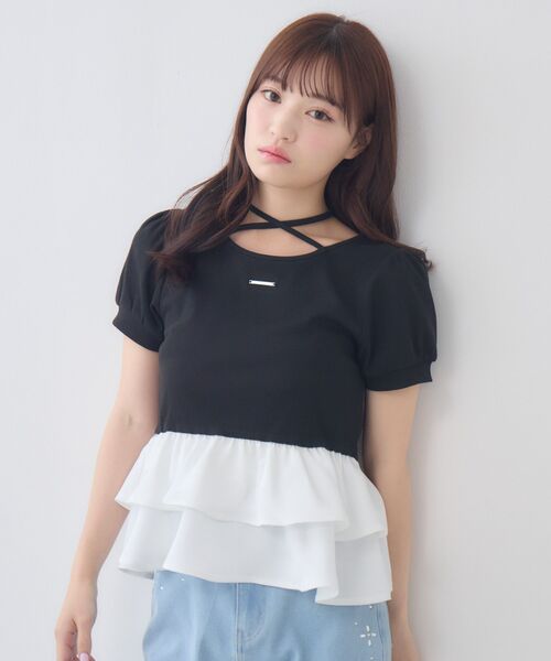 ems excite(エムズエキサイト)の「ペプラム切替カットソー(Tシャツ/カットソー・レディース・ピンク/ブラック/ホワイト系その他・FREE)」の9枚目の写真
