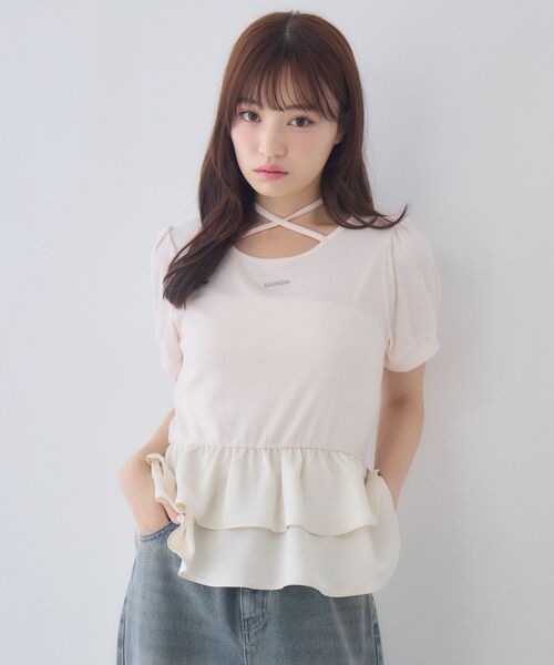 ems excite(エムズエキサイト)の「ペプラム切替カットソー(Tシャツ/カットソー・レディース・ピンク/ブラック/ホワイト系その他・FREE)」の14枚目の写真