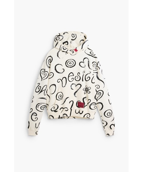 Desigual(デシグアル)の「スパイラル柄 プルオーバーパーカー 白【2026-2027年秋冬新作】(スウェット・レディース・マルチ・L/M/S)」の1枚目の写真
