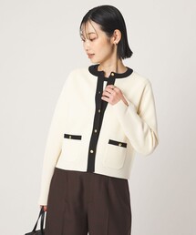 フォルム ノーカラー ニット カーディガン
