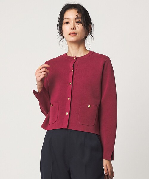 green label relaxing(グリーンレーベルリラクシング)の「フォルム ノーカラー ニット カーディガン(カーディガン/ボレロ・レディース・ホワイト/ピンク/ブラック・FREE)」の3枚目の写真