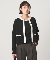 フォルム ノーカラー ニット カーディガン