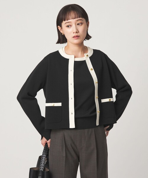 green label relaxing(グリーンレーベルリラクシング)の「フォルム ノーカラー ニット カーディガン(カーディガン/ボレロ・レディース・ホワイト/ピンク/ブラック・FREE)」の4枚目の写真