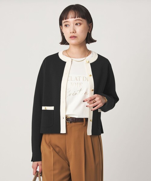 green label relaxing(グリーンレーベルリラクシング)の「フォルム ノーカラー ニット カーディガン(カーディガン/ボレロ・レディース・ホワイト/ピンク/ブラック・FREE)」の7枚目の写真