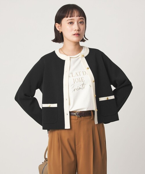 green label relaxing(グリーンレーベルリラクシング)の「フォルム ノーカラー ニット カーディガン(カーディガン/ボレロ・レディース・ホワイト/ピンク/ブラック・FREE)」の8枚目の写真