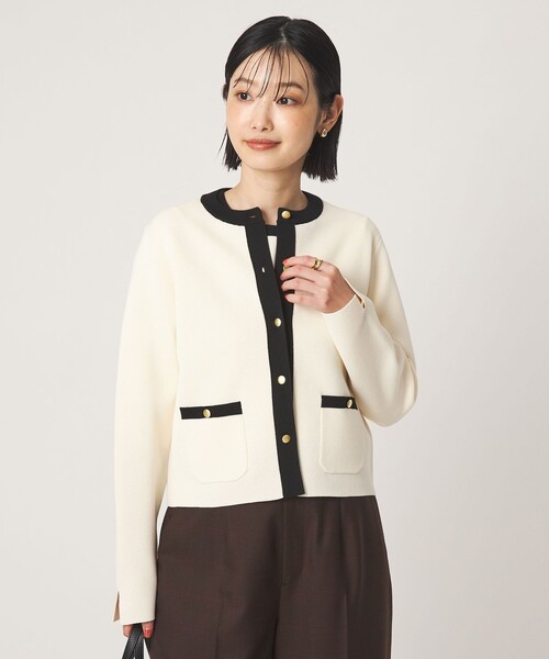 green label relaxing(グリーンレーベルリラクシング)の「フォルム ノーカラー ニット カーディガン(カーディガン/ボレロ・レディース・ホワイト/ピンク/ブラック・FREE)」の12枚目の写真