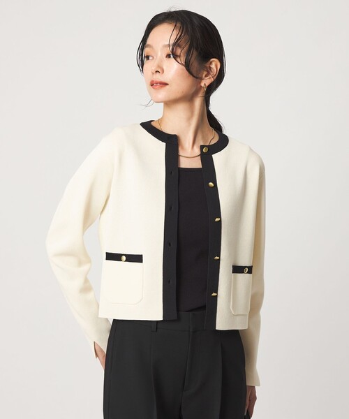 green label relaxing(グリーンレーベルリラクシング)の「フォルム ノーカラー ニット カーディガン(カーディガン/ボレロ・レディース・ホワイト/ピンク/ブラック・FREE)」の15枚目の写真