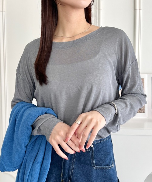 wears(ウェアーズ)の「シアーロングスリーブT 透け感ロンT(Tシャツ/カットソー・レディース・イエロー/グレー/ホワイト/ブラック/グリーン/ピンク・FREE)」の3枚目の写真