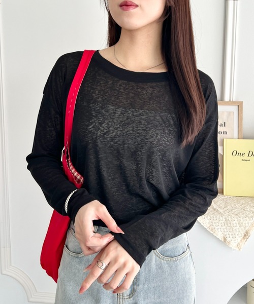 wears(ウェアーズ)の「シアーロングスリーブT 透け感ロンT(Tシャツ/カットソー・レディース・イエロー/グレー/ホワイト/ブラック/グリーン/ピンク・FREE)」の2枚目の写真