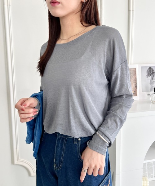 wears(ウェアーズ)の「シアーロングスリーブT 透け感ロンT(Tシャツ/カットソー・レディース・イエロー/グレー/ホワイト/ブラック/グリーン/ピンク・FREE)」の9枚目の写真