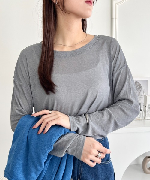 wears(ウェアーズ)の「シアーロングスリーブT 透け感ロンT(Tシャツ/カットソー・レディース・イエロー/グレー/ホワイト/ブラック/グリーン/ピンク・FREE)」の7枚目の写真