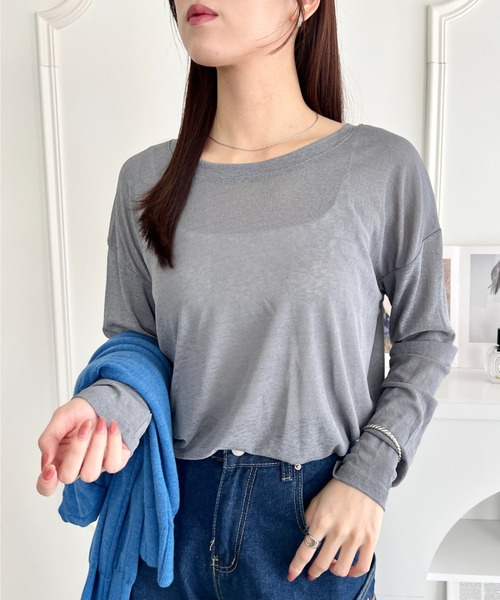 wears(ウェアーズ)の「シアーロングスリーブT 透け感ロンT(Tシャツ/カットソー・レディース・イエロー/グレー/ホワイト/ブラック/グリーン/ピンク・FREE)」の8枚目の写真