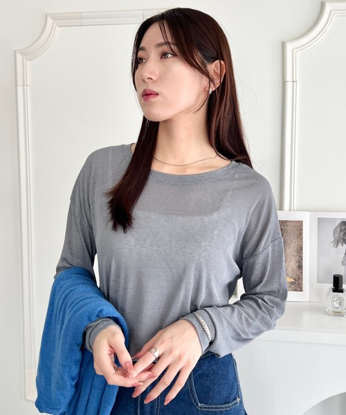 wears(ウェアーズ)の「シアーロングスリーブT 透け感ロンT(Tシャツ/カットソー・レディース・イエロー/グレー/ホワイト/ブラック/グリーン/ピンク・FREE)」の10枚目の写真