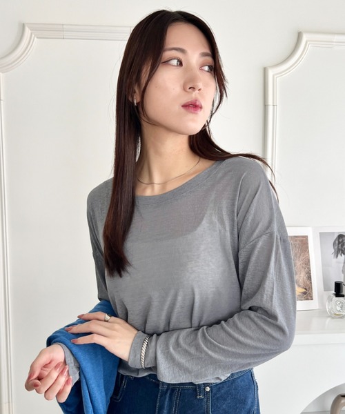 wears(ウェアーズ)の「シアーロングスリーブT 透け感ロンT(Tシャツ/カットソー・レディース・イエロー/グレー/ホワイト/ブラック/グリーン/ピンク・FREE)」の11枚目の写真