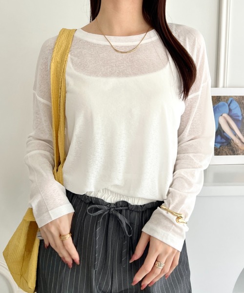 wears(ウェアーズ)の「シアーロングスリーブT 透け感ロンT(Tシャツ/カットソー・レディース・イエロー/グレー/ホワイト/ブラック/グリーン/ピンク・FREE)」の15枚目の写真