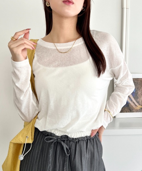 wears(ウェアーズ)の「シアーロングスリーブT 透け感ロンT(Tシャツ/カットソー・レディース・イエロー/グレー/ホワイト/ブラック/グリーン/ピンク・FREE)」の16枚目の写真