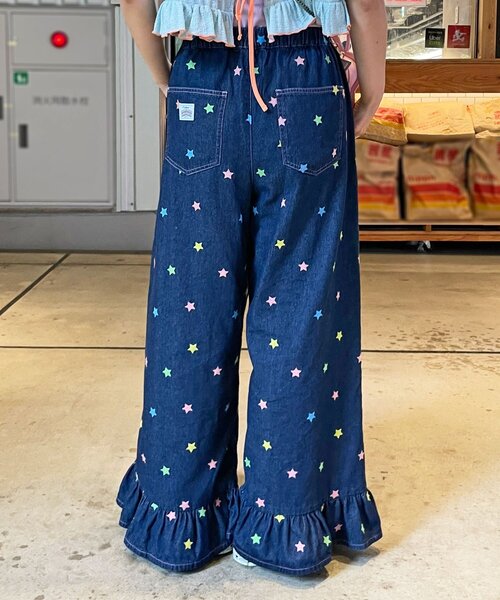 HELLO.SANFRANCISCO(ハローサンフランシスコ)の「【HELLO.SANFRANCISCO/ハローサンフランシスコ】裾フリル星柄刺繍デニム(デニムパンツ・レディース・サックスブルー/ブルー・MEDIUM/SMALL)」の5枚目の写真
