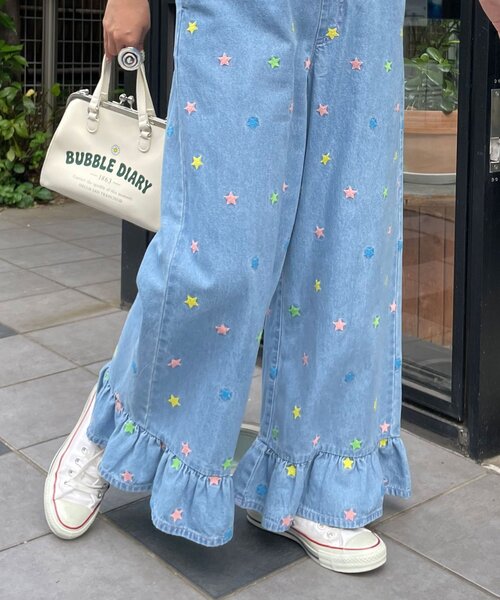 HELLO.SANFRANCISCO(ハローサンフランシスコ)の「【HELLO.SANFRANCISCO/ハローサンフランシスコ】裾フリル星柄刺繍デニム(デニムパンツ・レディース・サックスブルー/ブルー・MEDIUM/SMALL)」の11枚目の写真