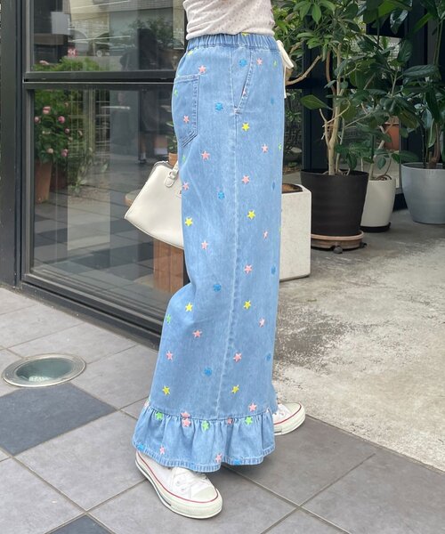 HELLO.SANFRANCISCO(ハローサンフランシスコ)の「【HELLO.SANFRANCISCO/ハローサンフランシスコ】裾フリル星柄刺繍デニム(デニムパンツ・レディース・サックスブルー/ブルー・MEDIUM/SMALL)」の12枚目の写真